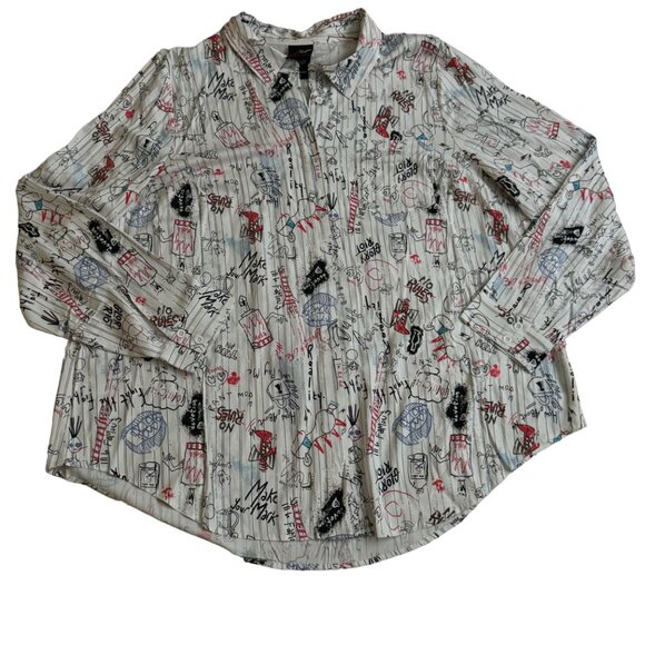 Torrid Disney cruella doodle button down necktie blouse plus size XX2 long sleev - Picture 3 of 16